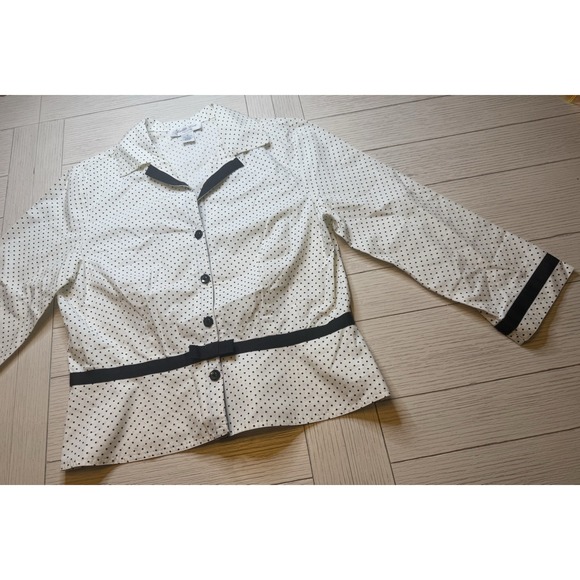 Judith Hart Collection Vintage Blk White Polka Dot Button Down Blouse W/ Bow 10 - Picture 6 of 9